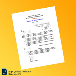 India Government of Kerala Department of Commercial Taxes Business Registration Certificate Template in Word and PDF formats 6 page India Government of Kerala Department of Commercial Taxes Business Registration Certificate Template in Word and PDF formats 6 page