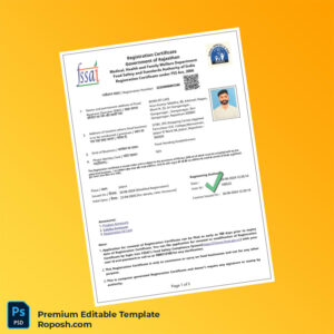 India Government of Rajasthan Food Safety and Standards Authority Registration Certificate Editable Word & PDF Template 5 page