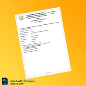 India Government of Tamil Nadu Commercial Taxes Department Business Registration Certificate Template in Word and PDF formats 2 page India Government of Tamil Nadu Commercial Taxes Department Business Registration Certificate Template in Word and PDF formats 2 page