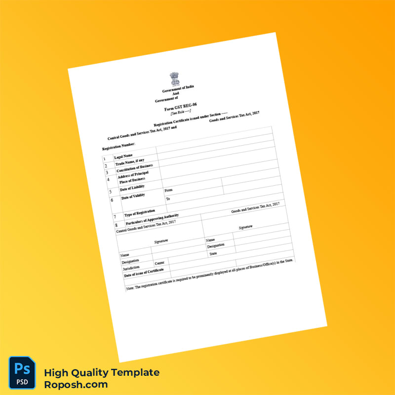 India Government of Tamil Nadu GST Registration Certificate Template in Word and PDF formats 4 page India Government of Tamil Nadu GST Registration Certificate Template in Word and PDF formats 4 page