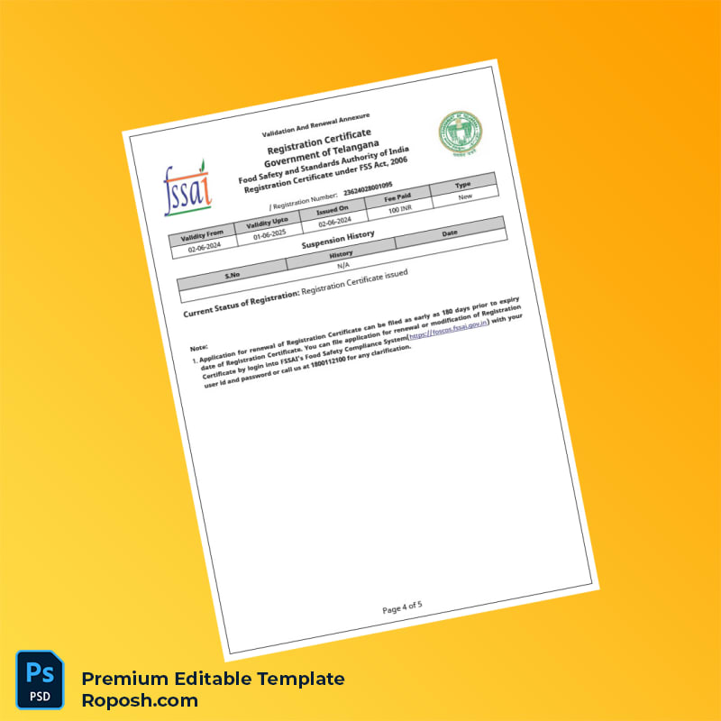 Customizable India Government of Telangana Registration Certificate Editable Word & PDF Template 5 page Customizable India Government of Telangana Registration Certificate Editable Word & PDF Template 5 page