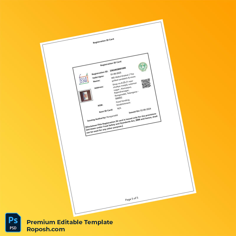 Customizable India Government of Telangana Registration Certificate Editable Word & PDF Template 5 page Customizable India Government of Telangana Registration Certificate Editable Word & PDF Template 5 page