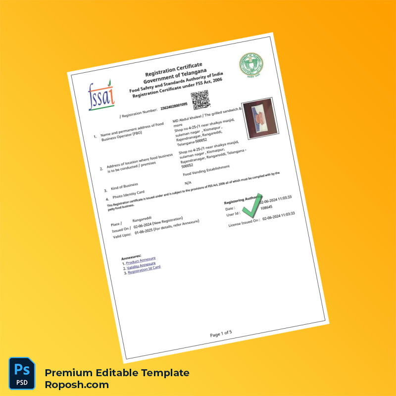 Customizable India Government of Telangana Registration Certificate Editable Word & PDF Template 5 page Customizable India Government of Telangana Registration Certificate Editable Word & PDF Template 5 page