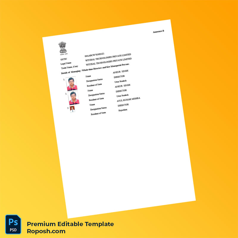 India Government of Uttar Pradesh GST Registration Certificate Editable Word & PDF Template 3 page India Government of Uttar Pradesh GST Registration Certificate Editable Word & PDF Template 3 page