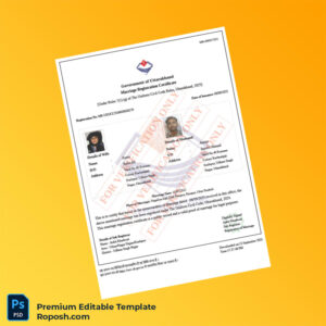 Customizable India Government of Uttarakhand Marriage Registration Certificate Editable Word & PDF Template Customizable India Government of Uttarakhand Marriage Registration Certificate Editable Word & PDF Template