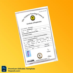 Customizable India Gujarat Nursing Council Registration Certificate Editable Word & PDF Template Customizable India Gujarat Nursing Council Registration Certificate Editable Word & PDF Template