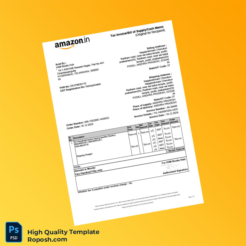 India H4M Books Hub Invoice Template in Word and PDF formats India H4M Books Hub Invoice Template in Word and PDF formats