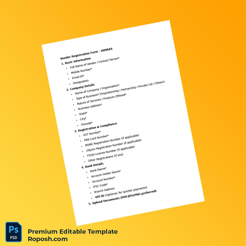 Customizable India HIMRAS Vendor Registration Certificate Editable Word & PDF Template 2 page Customizable India HIMRAS Vendor Registration Certificate Editable Word & PDF Template 2 page