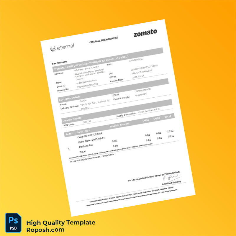 India Hardcastle Restaurants Pvt Ltd Tax Invoice Template in Word and PDF formats 2 page India Hardcastle Restaurants Pvt Ltd Tax Invoice Template in Word and PDF formats 2 page