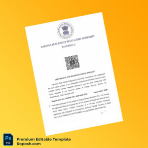 Customizable India Haryana Real Estate Regulatory Authority Registration Certificate Editable Word & PDF Template 4 page