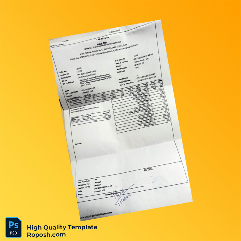 India Hotel Star Invoice Template in Word and PDF formats India Hotel Star Invoice Template in Word and PDF formats