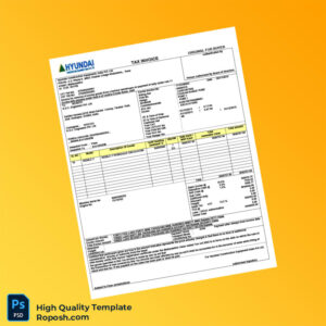 India Hyundai Construction Equipment Tax Invoice Template in Word and PDF formats