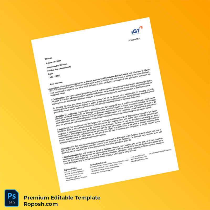 Customizable India IGT Solutions Private Limited Employment Verification Letter Word & PDF Template 5 page Customizable India IGT Solutions Private Limited Employment Verification Letter Word & PDF Template 5 page