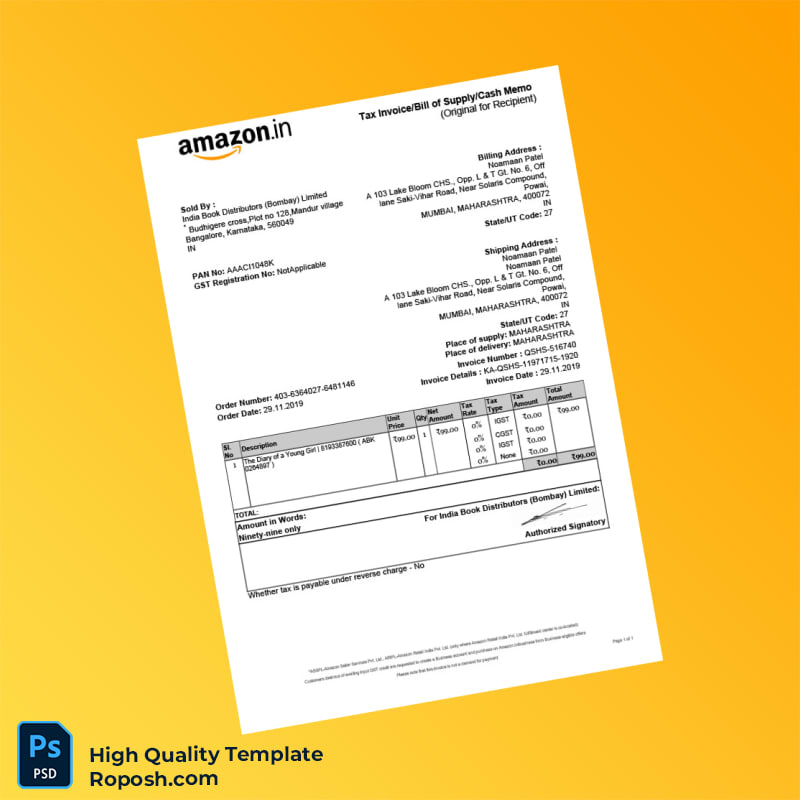 India India Book Distributors Bombay Limited Tax Invoice Template in Word and PDF formats India India Book Distributors Bombay Limited Tax Invoice Template in Word and PDF formats