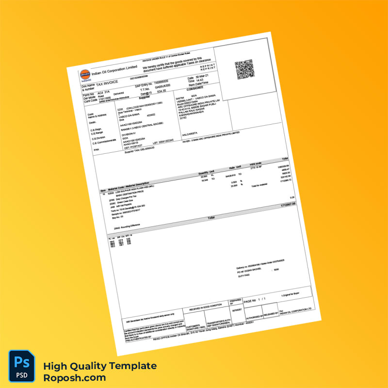 India Indian Oil Corporation Limited Invoice Template in Word and PDF formats India Indian Oil Corporation Limited Invoice Template in Word and PDF formats