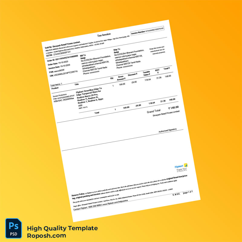 India International Value Retail Private Limited Tax Invoice Template in Word and PDF formats 2 page India International Value Retail Private Limited Tax Invoice Template in Word and PDF formats 2 page