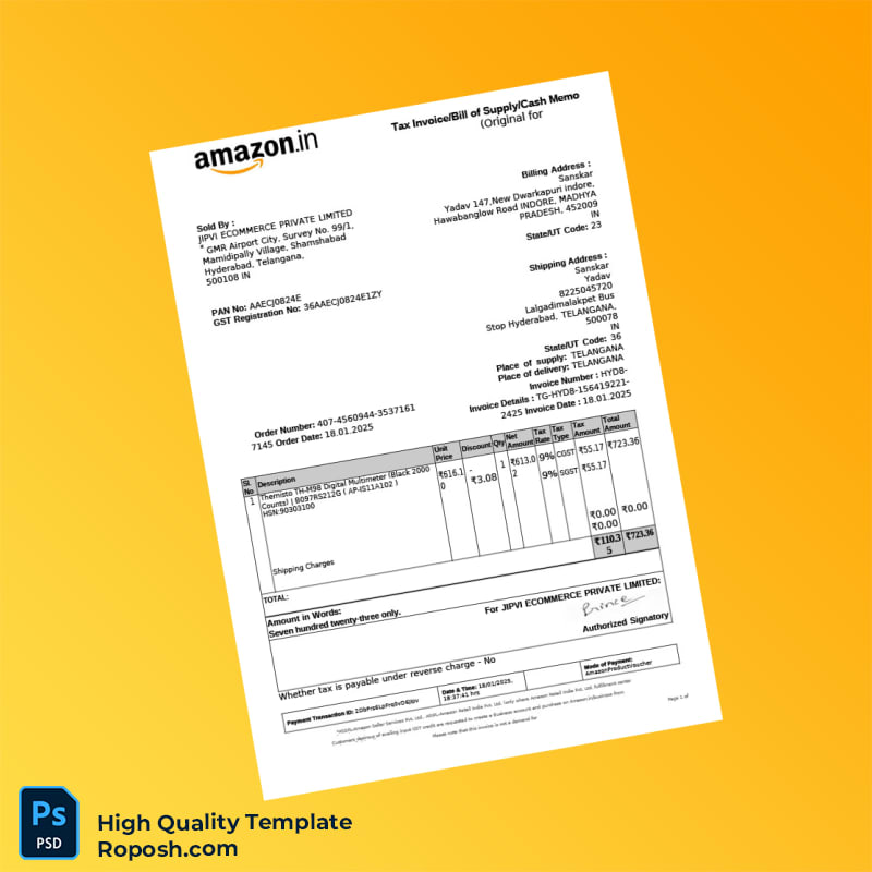 India JIPVI ECOMMERCE PRIVATE LIMITED Invoice Template in Word and PDF formats 3 page India JIPVI ECOMMERCE PRIVATE LIMITED Invoice Template in Word and PDF formats 3 page