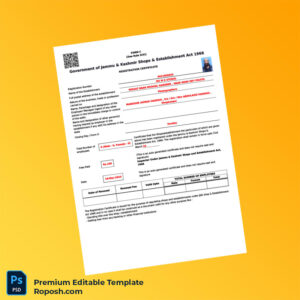 India Jammu Kashmir Shops Establishment Act 1966 Registration Certificate Editable Word & PDF Template