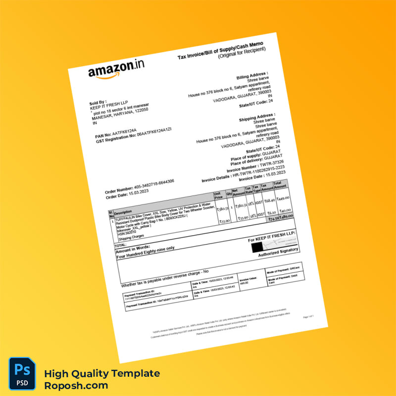 India KEEP IT FRESH LLP Tax Invoice Template in Word and PDF formats India KEEP IT FRESH LLP Tax Invoice Template in Word and PDF formats