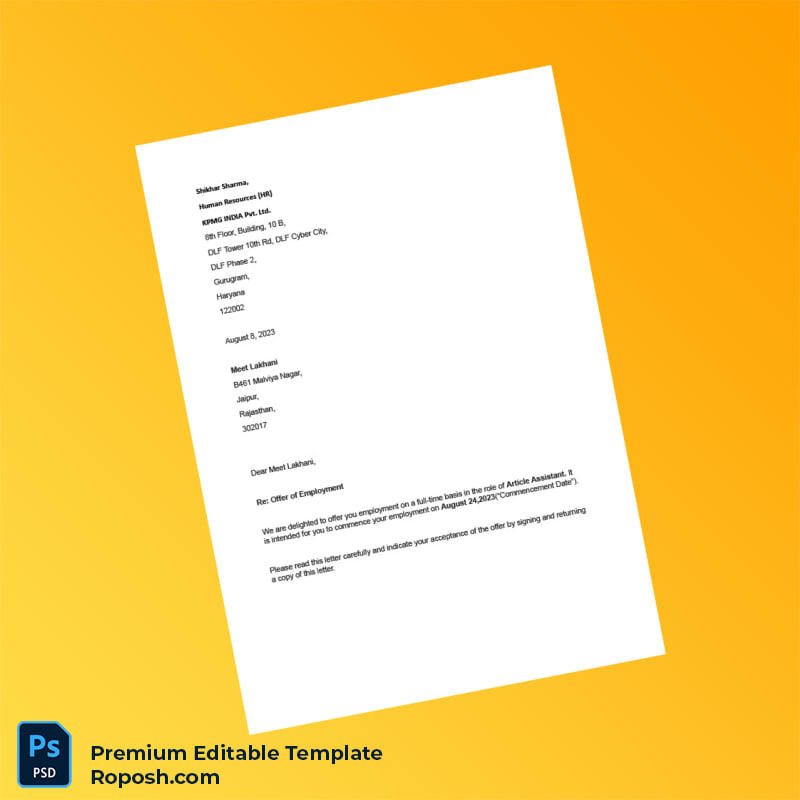 Customizable India KPMG INDIA Pvt Ltd Employment Verification Letter Word & PDF Template 4 page Customizable India KPMG INDIA Pvt Ltd Employment Verification Letter Word & PDF Template 4 page