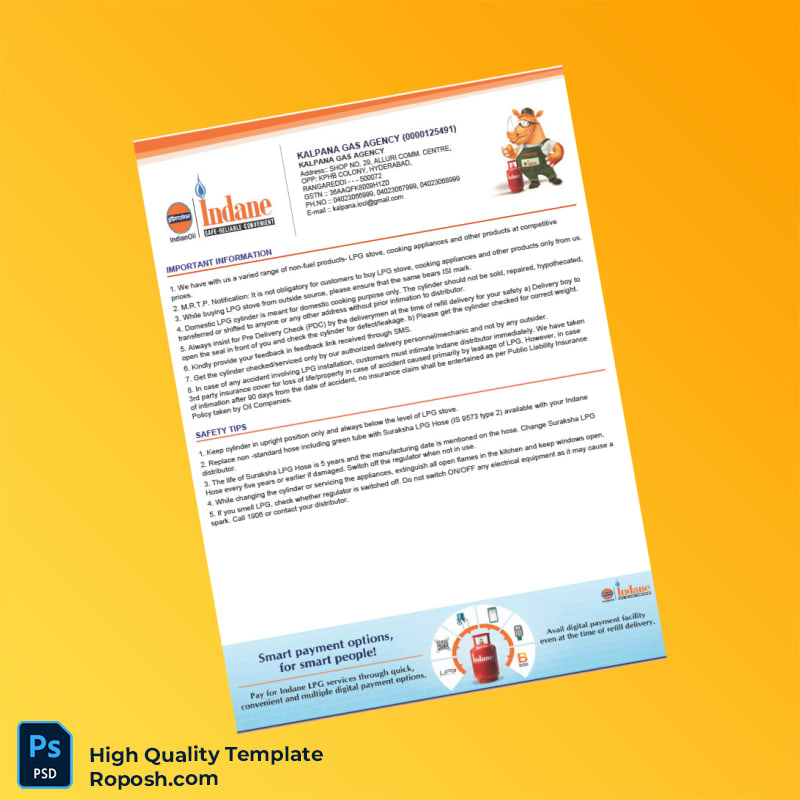 India Kalpana Gas Agency Tax Invoice Template in Word and PDF formats 2 page India Kalpana Gas Agency Tax Invoice Template in Word and PDF formats 2 page