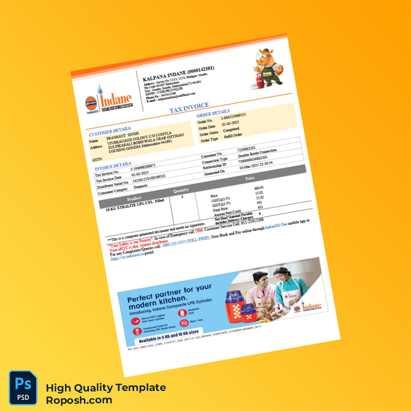 India Kalpana Indane Tax Invoice Template in Word and PDF formats 2 page India Kalpana Indane Tax Invoice Template in Word and PDF formats 2 page