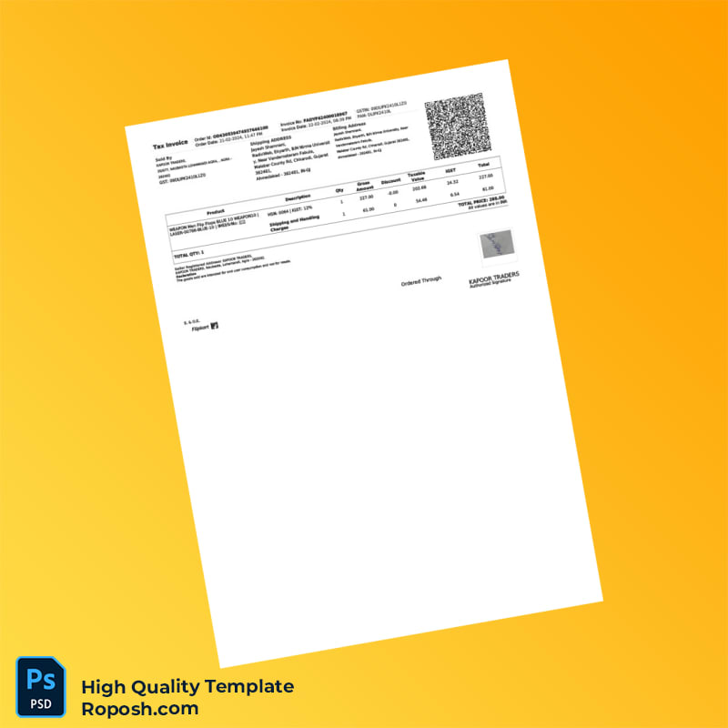 India Kapoor Traders Tax Invoice Template in Word and PDF formats 3 page India Kapoor Traders Tax Invoice Template in Word and PDF formats 3 page