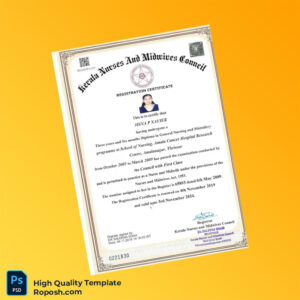 India Kerala Nurses and Midwives Council Registration Certificate Template in Word and PDF formats India Kerala Nurses and Midwives Council Registration Certificate Template in Word and PDF formats