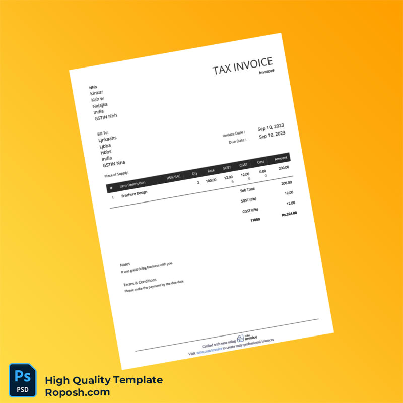 India Kinkar Najajka Invoice Template in Word and PDF formats India Kinkar Najajka Invoice Template in Word and PDF formats