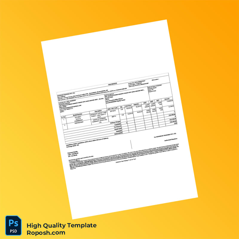 India Kohinoor Televideo Tax Invoice Template in Word and PDF formats 2 page India Kohinoor Televideo Tax Invoice Template in Word and PDF formats 2 page