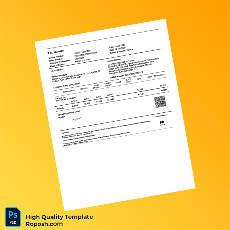India Kushal s Retail Private Limited Tax Invoice Template in Word and PDF formats 2 page India Kushal s Retail Private Limited Tax Invoice Template in Word and PDF formats 2 page
