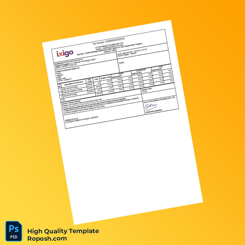 India Le Travenues Technology Ltd Invoice Template in Word and PDF formats India Le Travenues Technology Ltd Invoice Template in Word and PDF formats