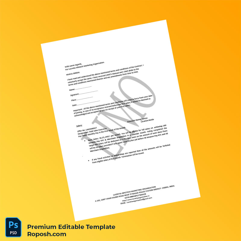 Customizable India Lucretia Infotech Marketing Organization Employment Verification Letter Word & PDF Template 6 page Customizable India Lucretia Infotech Marketing Organization Employment Verification Letter Word & PDF Template 6 page