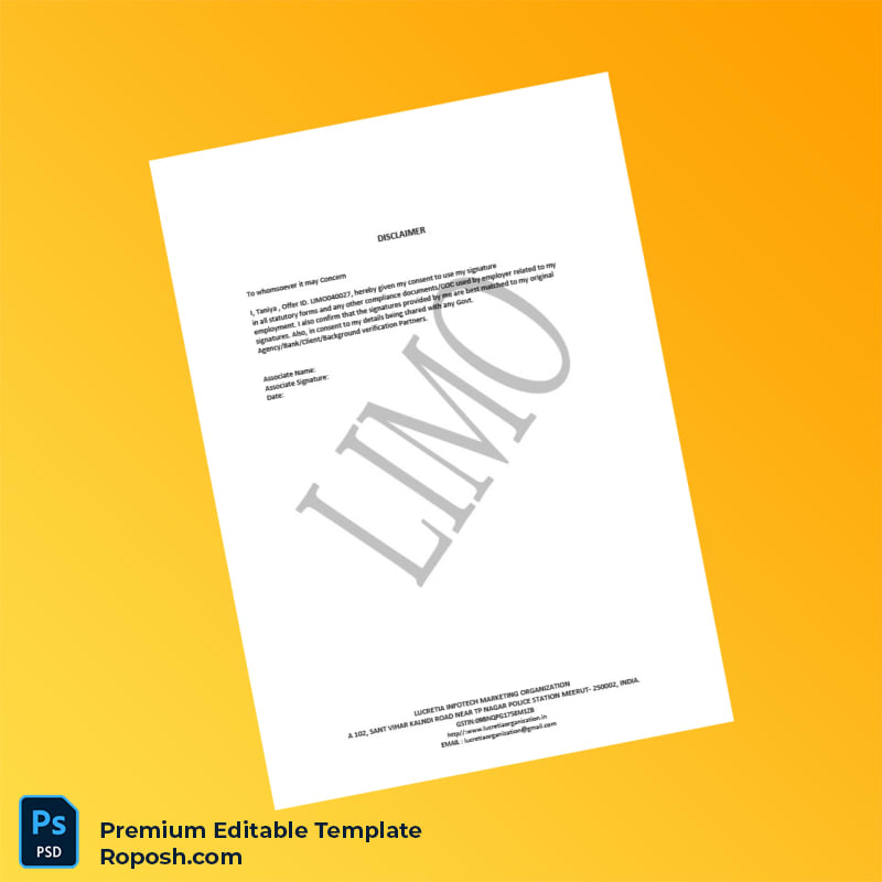 Customizable India Lucretia Infotech Marketing Organization Employment Verification Letter Word & PDF Template 6 page Customizable India Lucretia Infotech Marketing Organization Employment Verification Letter Word & PDF Template 6 page