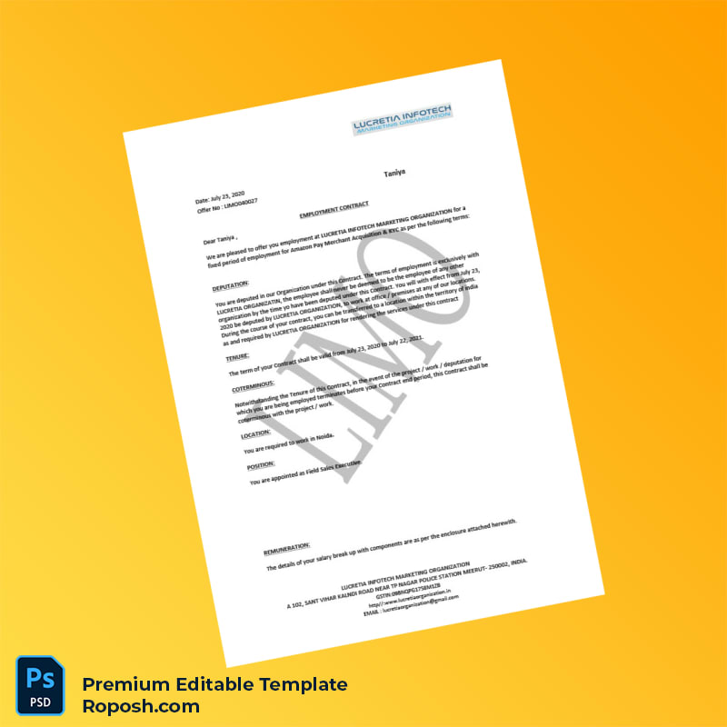 Customizable India Lucretia Infotech Marketing Organization Employment Verification Letter Word & PDF Template 6 page Customizable India Lucretia Infotech Marketing Organization Employment Verification Letter Word & PDF Template 6 page