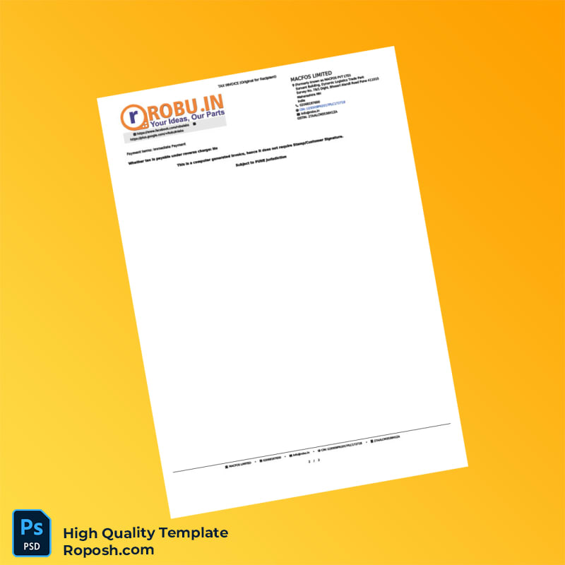 India MACFOS LIMITED Tax Invoice Template in Word and PDF formats 2 page India MACFOS LIMITED Tax Invoice Template in Word and PDF formats 2 page