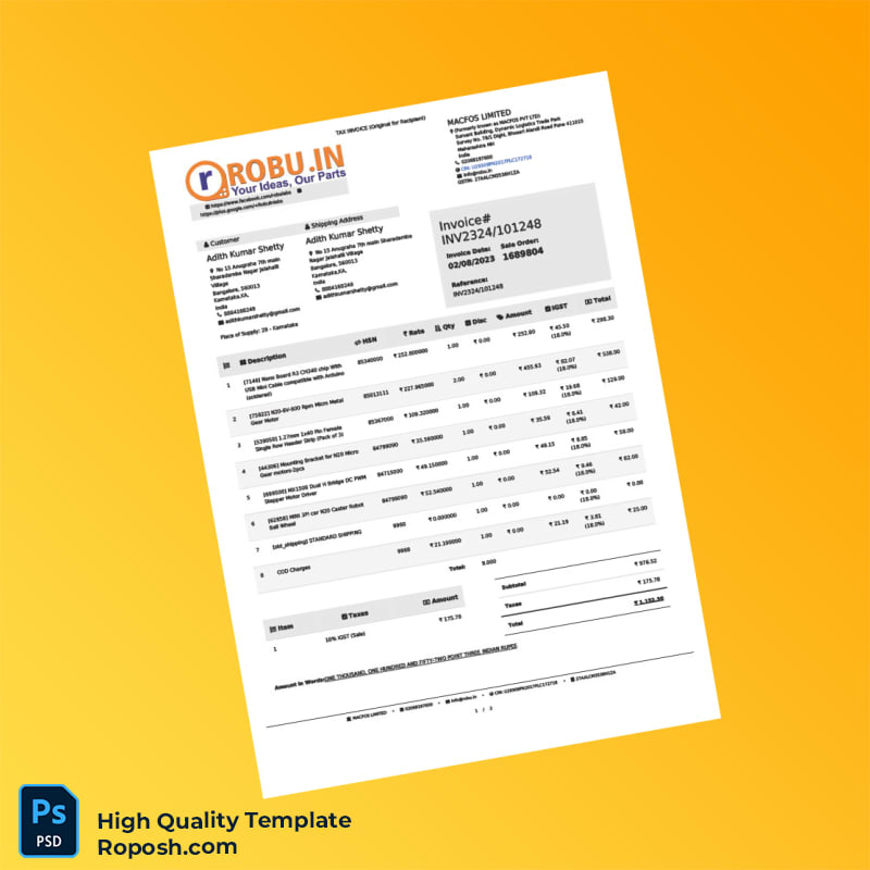 India MACFOS LIMITED Tax Invoice Template in Word and PDF formats 2 page India MACFOS LIMITED Tax Invoice Template in Word and PDF formats 2 page