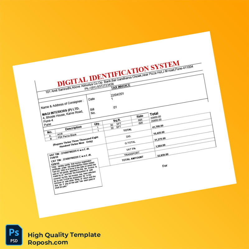 India MAGI INTERIORS Tax Invoice Template in Word and PDF formats 2 page India MAGI INTERIORS Tax Invoice Template in Word and PDF formats 2 page