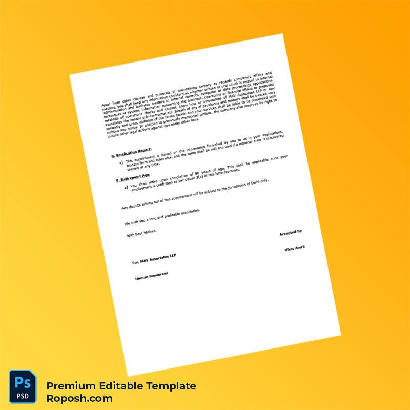 Customizable India MAV Associates LLP Employment Verification Letter Word & PDF Template 5 page Customizable India MAV Associates LLP Employment Verification Letter Word & PDF Template 5 page