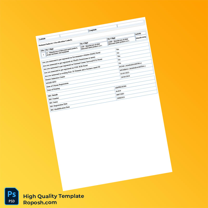 India MSME Department Udyam Registration Certificate Template in Word and PDF formats 3 page India MSME Department Udyam Registration Certificate Template in Word and PDF formats 3 page