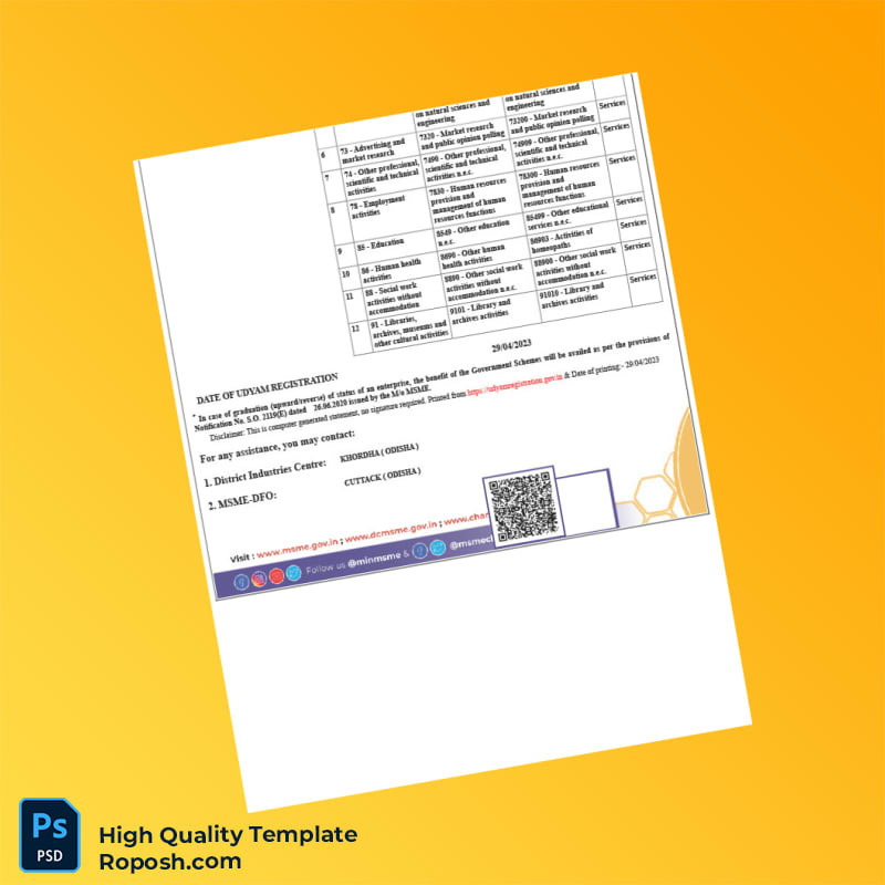 India MSME Udyam Registration Certificate Template in Word and PDF formats 2 page India MSME Udyam Registration Certificate Template in Word and PDF formats 2 page