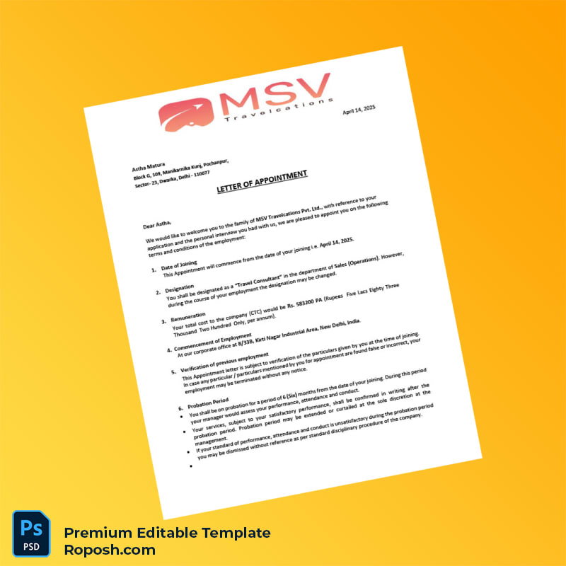 Customizable India MSV Travelcations Pvt Ltd Employment Verification Letter Word & PDF Template 6 page Customizable India MSV Travelcations Pvt Ltd Employment Verification Letter Word & PDF Template 6 page