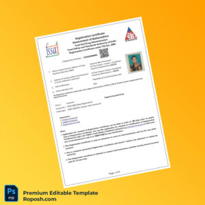 Customizable India Maharashtra Food Business Registration Certificate Editable Word & PDF Template 4 page Customizable India Maharashtra Food Business Registration Certificate Editable Word & PDF Template 4 page