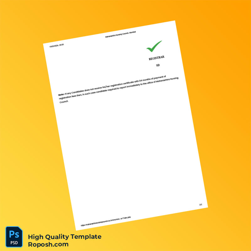 India Maharashtra Nursing Council Registration Certificate Template in Word and PDF formats 2 page India Maharashtra Nursing Council Registration Certificate Template in Word and PDF formats 2 page