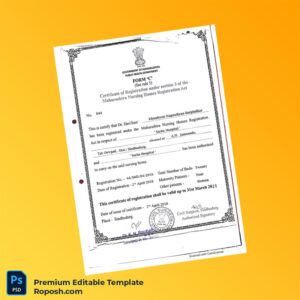 India Maharashtra Public Health Department Editable Hospital Registration Certificate Editable Word & PDF Template