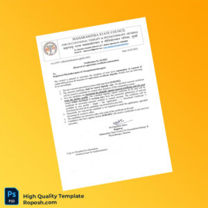 India Maharashtra State Council for Occupational Therapy and Physiotherapy Registration Certificate Template in Word and PDF for India Maharashtra State Council for Occupational Therapy and Physiotherapy Registration Certificate Template in Word and PDF for
