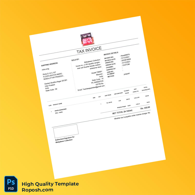 India Mahjabeen Collection Tax Invoice Template in Word and PDF formats India Mahjabeen Collection Tax Invoice Template in Word and PDF formats