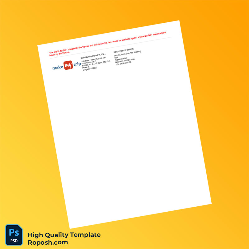 India MakeMyTrip India Pvt Ltd Tax Invoice Template in Word and PDF formats 2 page India MakeMyTrip India Pvt Ltd Tax Invoice Template in Word and PDF formats 2 page