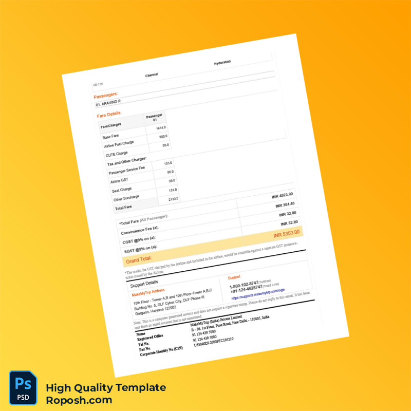 India MakeMyTrip Invoice Template in Word and PDF formats 3 page India MakeMyTrip Invoice Template in Word and PDF formats 3 page
