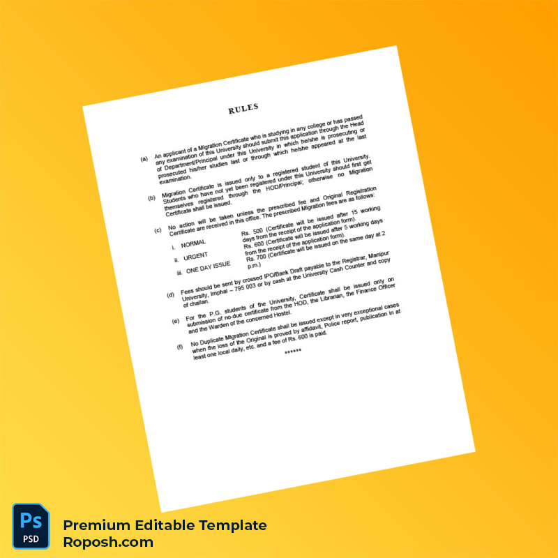 Customizable India Manipur University Migration Certificate Application Form Editable Word & PDF Template 2 page Customizable India Manipur University Migration Certificate Application Form Editable Word & PDF Template 2 page